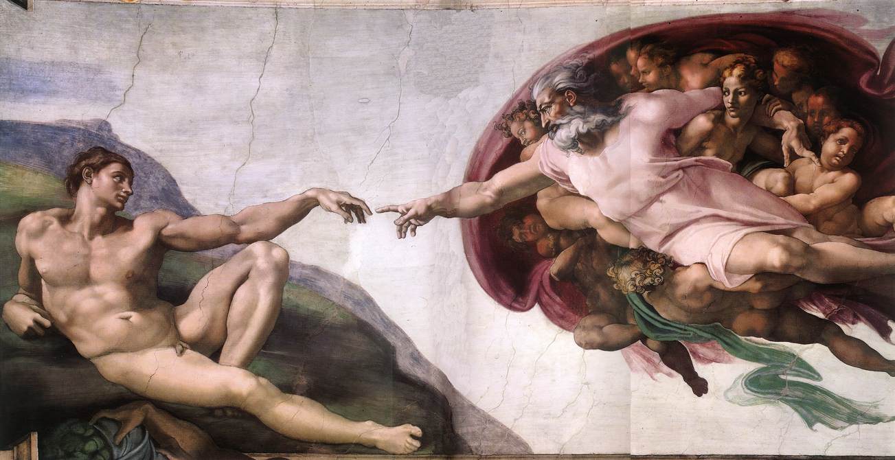 Dettaglio della volta della Cappella Sistina, la Creazione di Adamo di Michelangelo